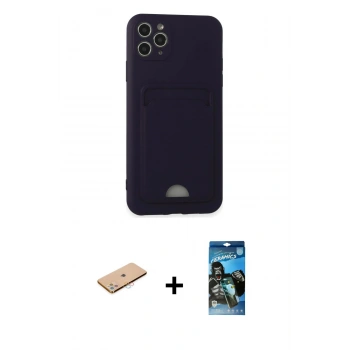 MARSİLYAN™- iPhone 11 Pro Max Kılıf Vadi Çizgi Prime - Siyah 34D Izgaralı Cam + Renkli Kamera Lens Koruma Cam - PE