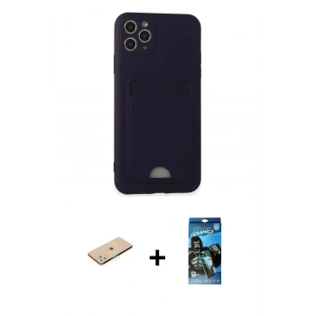 MARSİLYAN™- iPhone 11 Pro Max Kılıf Vadi Çizgi Prime - Siyah 34D Izgaralı Cam + Renkli Kamera Lens Koruma Cam - YL
