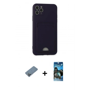 MARSİLYAN™- iPhone 11 Pro Max Kılıf Vadi Çizgi Prime - Siyah 34D Izgaralı Cam + Shine Kamera Lens Koruma Cam - SABE