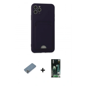 MARSİLYAN™- iPhone 11 Pro Max Kılıf Vadi Çizgi Prime - Siyah 360 Mat Full Body Arka Koruyucu + Metal Kamera Lens Koruma Cam - GS