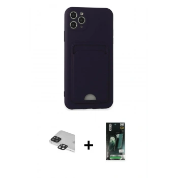MARSİLYAN™- iPhone 11 Pro Max Kılıf Vadi Çizgi Prime - Siyah 360 Mat Full Body Arka Koruyucu + Pers Alüminyum Kamera Lens - SH