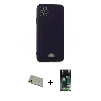 MARSİLYAN™- iPhone 11 Pro Max Kılıf Vadi Çizgi Prime - Siyah 360 Mat Full Body Arka Koruyucu + Rainbow Kamera Lens Koruma Cam - GD