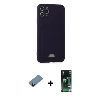 MARSİLYAN™- iPhone 11 Pro Max Kılıf Vadi Çizgi Prime - Siyah 360 Mat Full Body Arka Koruyucu + Shine Kamera Lens Koruma Cam - GS