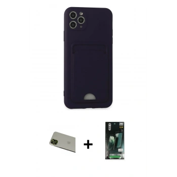 MARSİLYAN™- iPhone 11 Pro Max Kılıf Vadi Çizgi Prime - Siyah 360 Mat Full Body Arka Koruyucu + Rainbow Kamera Lens Koruma Cam - YL