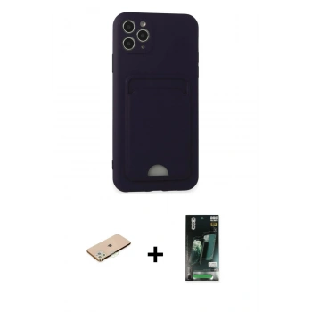 MARSİLYAN™- iPhone 11 Pro Max Kılıf Vadi Çizgi Prime - Siyah 360 Mat Full Body Arka Koruyucu + Renkli Kamera Lens Koruma Cam - YL
