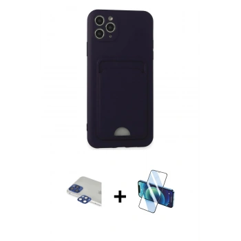 MARSİLYAN™- iPhone 11 Pro Max Kılıf Vadi Çizgi Prime - Siyah 3D Antistatik Cam Ekran Koruyucu + Pers Alüminyum Kamera Lens - LT