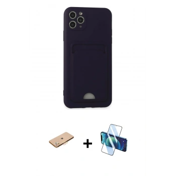 MARSİLYAN™- iPhone 11 Pro Max Kılıf Vadi Çizgi Prime - Siyah 3D Antistatik Cam Ekran Koruyucu + Renkli Kamera Lens Koruma Cam - TU