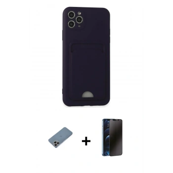 MARSİLYAN™- iPhone 11 Pro Max Kılıf Vadi Çizgi Prime - Siyah 3D Antistatik Hayalet Cam Ekran Koruyucu + Shine Kamera Lens Koruma Cam - GI