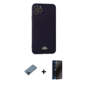 MARSİLYAN™- iPhone 11 Pro Max Kılıf Vadi Çizgi Prime - Siyah 3D Antistatik Hayalet Cam Ekran Koruyucu + Metal Kamera Lens Koruma Cam - MI