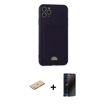 MARSİLYAN™- iPhone 11 Pro Max Kılıf Vadi Çizgi Prime - Siyah 3D Antistatik Hayalet Cam Ekran Koruyucu + Renkli Kamera Lens Koruma Cam - YL