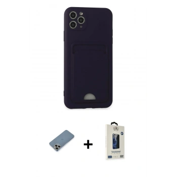 MARSİLYAN™- iPhone 11 Pro Max Kılıf Vadi Çizgi Prime - Siyah Bilvis Hayalet Cam Ekran Koruyucu + Metal Kamera Lens Koruma Cam - GD