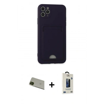 MARSİLYAN™- iPhone 11 Pro Max Kılıf Vadi Çizgi Prime - Siyah Bilvis Hayalet Cam Ekran Koruyucu + Rainbow Kamera Lens Koruma Cam - YL