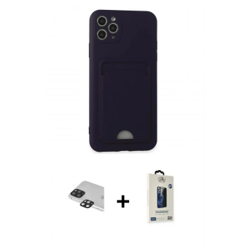 MARSİLYAN™- iPhone 11 Pro Max Kılıf Vadi Çizgi Prime - Siyah Bilvis Hayalet Cam Ekran Koruyucu + Pers Alüminyum Kamera Lens - SH