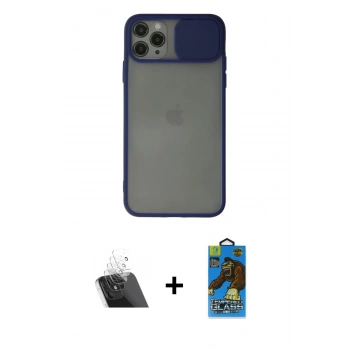 MARSİLYAN™- iPhone 11 Pro Max Kılıf Vadi Çizgi - Siyah 18D Cam Ekran Koruyucu + Kamera Lens Koruma Cam - SF