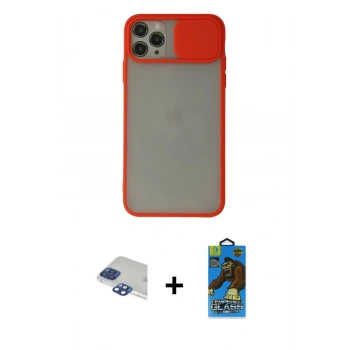 MARSİLYAN™- iPhone 11 Pro Max Kılıf Vadi Çizgi - Siyah 18D Cam Ekran Koruyucu + Pers Alüminyum Kamera Lens - LT