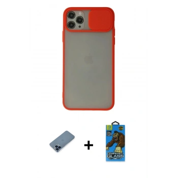 MARSİLYAN™- iPhone 11 Pro Max Kılıf Vadi Çizgi - Siyah 18D Cam Ekran Koruyucu + Metal Kamera Lens Koruma Cam - MI