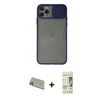 MARSİLYAN™- iPhone 11 Pro Max Kılıf Vadi Çizgi - Siyah 20D Premium Cam Ekran Koruyucu + Rainbow Kamera Lens Koruma Cam - GD