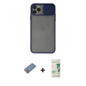 MARSİLYAN™- iPhone 11 Pro Max Kılıf Vadi Çizgi - Siyah 20D Premium Cam Ekran Koruyucu + Metal Kamera Lens Koruma Cam - GS