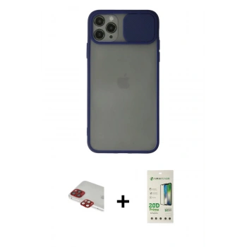 MARSİLYAN™- iPhone 11 Pro Max Kılıf Vadi Çizgi - Siyah 20D Premium Cam Ekran Koruyucu + Pers Alüminyum Kamera Lens - KI
