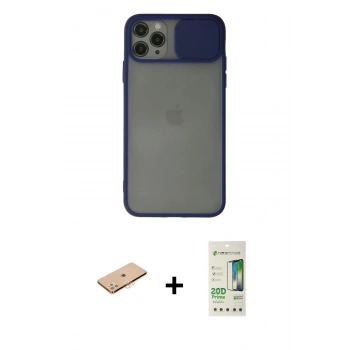MARSİLYAN™- iPhone 11 Pro Max Kılıf Vadi Çizgi - Siyah 20D Premium Cam Ekran Koruyucu + Renkli Kamera Lens Koruma Cam - TU