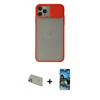 MARSİLYAN™- iPhone 11 Pro Max Kılıf Vadi Çizgi - Siyah 34D Izgaralı Cam + Rainbow Kamera Lens Koruma Cam - GD