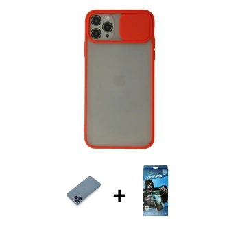MARSİLYAN™- iPhone 11 Pro Max Kılıf Vadi Çizgi - Siyah 34D Izgaralı Cam + Metal Kamera Lens Koruma Cam - MI