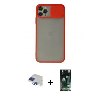 MARSİLYAN™- iPhone 11 Pro Max Kılıf Vadi Çizgi - Siyah 360 Mat Full Body Arka Koruyucu + Pers Alüminyum Kamera Lens - LT