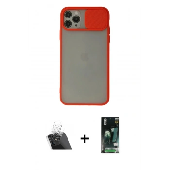 MARSİLYAN™- iPhone 11 Pro Max Kılıf Vadi Çizgi - Siyah 360 Mat Full Body Arka Koruyucu + Kamera Lens Koruma Cam - SF