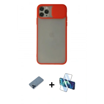MARSİLYAN™- iPhone 11 Pro Max Kılıf Vadi Çizgi - Siyah 3D Antistatik Cam Ekran Koruyucu + Metal Kamera Lens Koruma Cam - MI