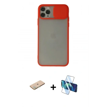 MARSİLYAN™- iPhone 11 Pro Max Kılıf Vadi Çizgi - Siyah 3D Antistatik Cam Ekran Koruyucu + Renkli Kamera Lens Koruma Cam - YL