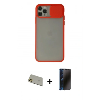 MARSİLYAN™- iPhone 11 Pro Max Kılıf Vadi Çizgi - Siyah 3D Antistatik Hayalet Cam Ekran Koruyucu + Rainbow Kamera Lens Koruma Cam - GD