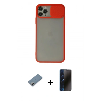 MARSİLYAN™- iPhone 11 Pro Max Kılıf Vadi Çizgi - Siyah 3D Antistatik Hayalet Cam Ekran Koruyucu + Metal Kamera Lens Koruma Cam - GS