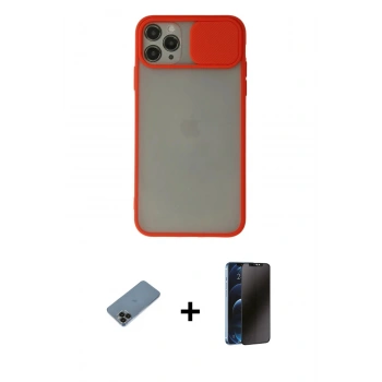 MARSİLYAN™- iPhone 11 Pro Max Kılıf Vadi Çizgi - Siyah 3D Antistatik Hayalet Cam Ekran Koruyucu + Shine Kamera Lens Koruma Cam - SH