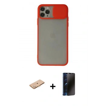 MARSİLYAN™- iPhone 11 Pro Max Kılıf Vadi Çizgi - Siyah 3D Antistatik Hayalet Cam Ekran Koruyucu + Renkli Kamera Lens Koruma Cam - TU