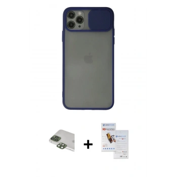 MARSİLYAN™- iPhone 11 Pro Max Kılıf Vadi Çizgi - Siyah Seramik Nano Ekran Koruyucu + Pers Alüminyum Kamera Lens - YL
