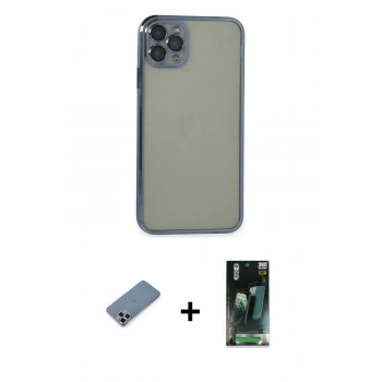 MARSİLYAN™- iPhone 11 Pro Max Kılıf Vadi Minimal - Şeffaf 360 Full Body Arka Koruyucu + Metal Kamera Lens Koruma Cam - MR
