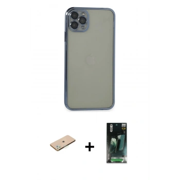 MARSİLYAN™- iPhone 11 Pro Max Kılıf Vadi Minimal - Şeffaf 360 Full Body Arka Koruyucu + Renkli Kamera Lens Koruma Cam - YL