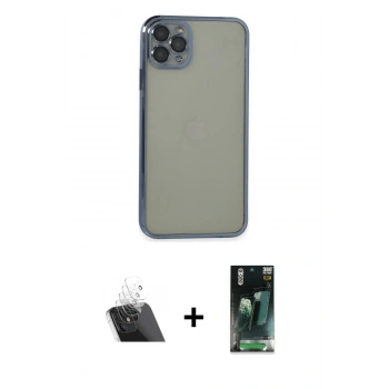 MARSİLYAN™- iPhone 11 Pro Max Kılıf Vadi Minimal - Şeffaf 360 Full Body Arka Koruyucu + Kamera Lens Koruma Cam - SF