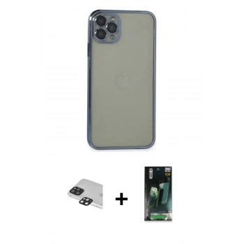 MARSİLYAN™- iPhone 11 Pro Max Kılıf Vadi Minimal - Şeffaf 360 Full Body Arka Koruyucu + Pers Alüminyum Kamera Lens - SH