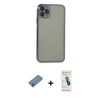 MARSİLYAN™- iPhone 11 Pro Max Kılıf Vadi Minimal - Şeffaf Pasifik Cam Ekran Koruyucu + Metal Kamera Lens Koruma Cam - AKYL