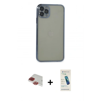 MARSİLYAN™- iPhone 11 Pro Max Kılıf Vadi Minimal - Şeffaf Pasifik Cam Ekran Koruyucu + Pers Alüminyum Kamera Lens - KI