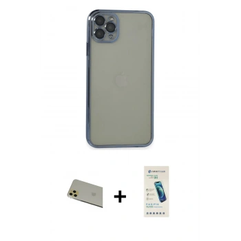 MARSİLYAN™- iPhone 11 Pro Max Kılıf Vadi Minimal - Şeffaf Pasifik Cam Ekran Koruyucu + Rainbow Kamera Lens Koruma Cam - GD