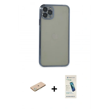 MARSİLYAN™- iPhone 11 Pro Max Kılıf Vadi Minimal - Şeffaf Pasifik Cam Ekran Koruyucu + Renkli Kamera Lens Koruma Cam - YL