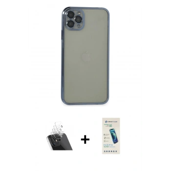MARSİLYAN™- iPhone 11 Pro Max Kılıf Vadi Minimal - Şeffaf Pasifik Cam Ekran Koruyucu + Kamera Lens Koruma Cam - SF