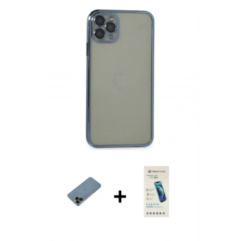 MARSİLYAN™- iPhone 11 Pro Max Kılıf Vadi Minimal - Şeffaf Pasifik Cam Ekran Koruyucu + Shine Kamera Lens Koruma Cam - SH