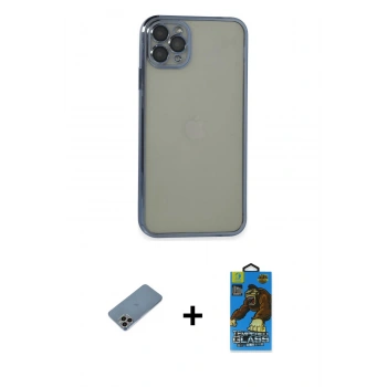 MARSİLYAN™- iPhone 11 Pro Max Kılıf Vadi Minimal - Siyah 18D Cam Ekran Koruyucu + Shine Kamera Lens Koruma Cam - GI