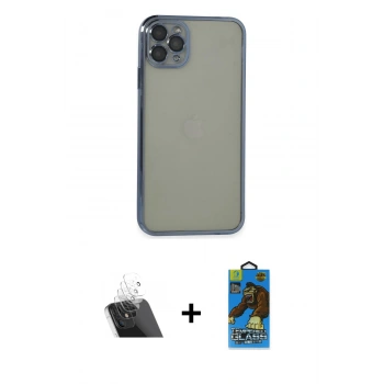 MARSİLYAN™- iPhone 11 Pro Max Kılıf Vadi Minimal - Siyah 18D Cam Ekran Koruyucu + Kamera Lens Koruma Cam - SF