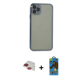 MARSİLYAN™- iPhone 11 Pro Max Kılıf Vadi Minimal - Siyah 18D Cam Ekran Koruyucu + Pers Alüminyum Kamera Lens - KI
