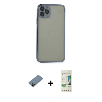 MARSİLYAN™- iPhone 11 Pro Max Kılıf Vadi Minimal - Siyah 20D Premium Cam Ekran Koruyucu + Shine Kamera Lens Koruma Cam - GI