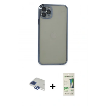 MARSİLYAN™- iPhone 11 Pro Max Kılıf Vadi Minimal - Siyah 20D Premium Cam Ekran Koruyucu + Pers Alüminyum Kamera Lens - LT